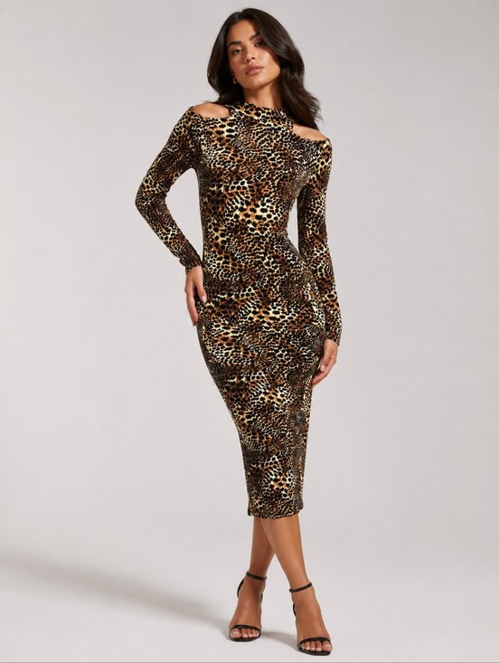 Xers Dresses & Skirts - Leopard Cutout Bodycon Midi Dress Open Back M